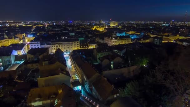 Old Town Zagreb Night Timelapse Zagreb Croatia Top Panoramic View — Stok video