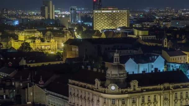 Old Town Zagreb Night Timelapse Zagreb Croatia Top Panoramic View — Vídeos de Stock