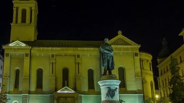 Monument Croatian Poet Petar Preradovic Preradovic Square Flower Square Night — Stockvideo