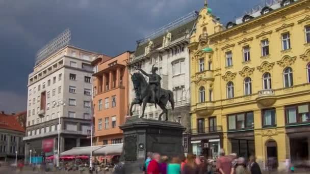 Ban Jelacic Denkmal Auf Dem Zentralen Stadtplatz Trg Bana Jelacica — Stockvideo