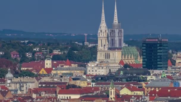 Zagreb Capital Croatia Cathedral Modern Skyscraper Old City Panorama Timelapse — Vídeo de stock