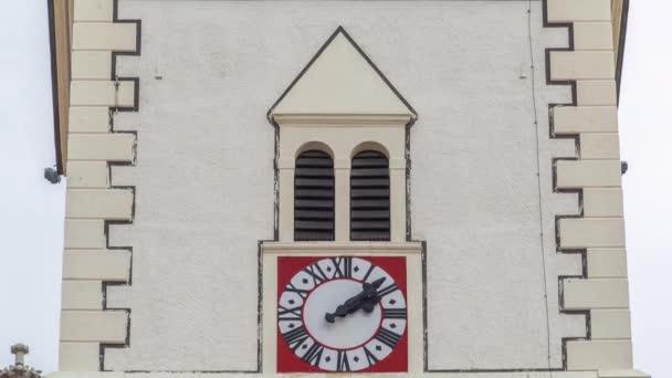 Clock Tower Mark Church Mark Square Timelapse Zagreb Croatia Close — Stockvideo