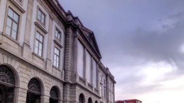 Natural History Museum of Porto University building facade in Gomes Teixeira Square timelapse hyperlapse before sunset. Porto, Portugal.