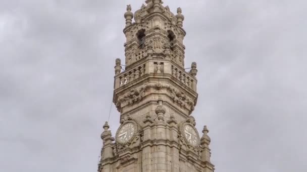 Bell Tower Clerigos Church Torre Dos Clerigos Cloudy Sky Background — Wideo stockowe
