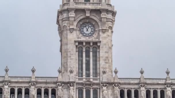 Věž Hlídkou Radnici Budovy Zblízka Pohled Timelapse Hyperlapse Camara Municipal — Stock video