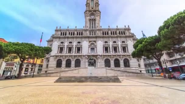 City Hall Building Timelapse Hyperlapse Camara Municipal Porto Liberdade Square — Stock videók