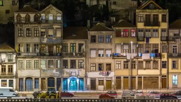 Waterfront Traditional Quaint Houses Old Vintage Touristic Ribeira District Porto — Video Stock