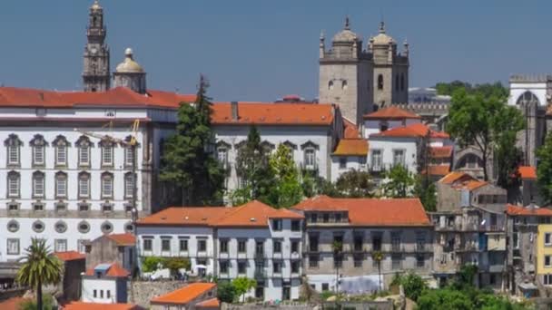 Beautiful Aerial View Timelapse Historic Centre Porto City Blue Sky — Video Stock