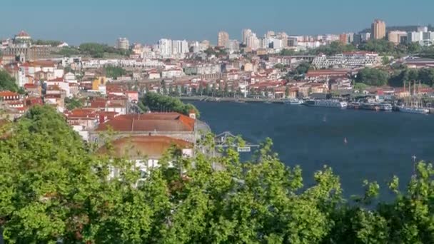 Porto Portugal Old Town Skyline Douro River Timelapse Aerial View — Video Stock