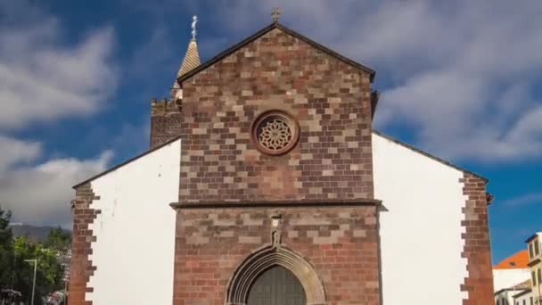 Fachada Iglesia Católica Funchal Isla Madeira Portugal Lapso Tiempo Hiperlapso — Vídeos de Stock