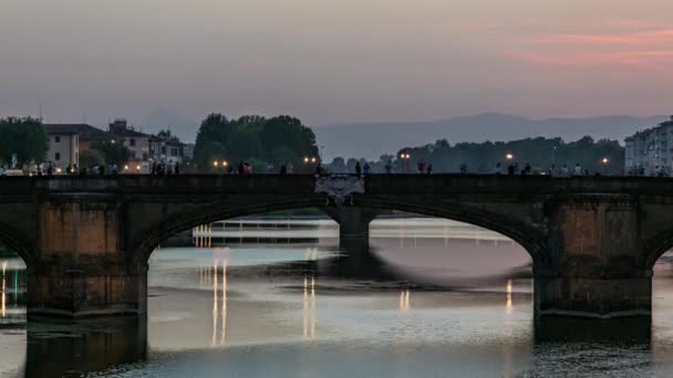 Alkonyat Jelenet Ponte Santa Trinita Szentháromság Híd Éjjel Nappal Átmenet — Stock videók