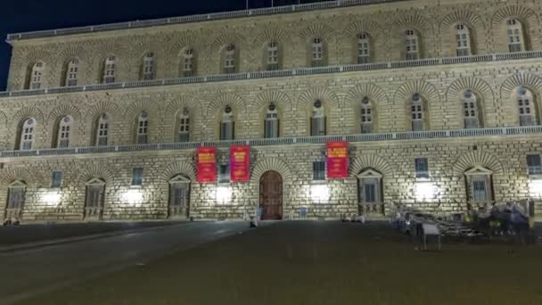 Νυχτερινή Θέα Της Γκαλερί Palazzo Pitti Timelapse Hyperlapse Στην Ιταλική — Αρχείο Βίντεο