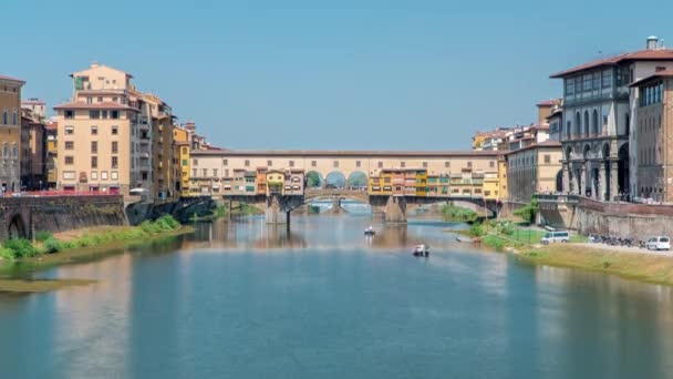 Ponte Vecchio Sunny Day Panoramic Timelapse Medieval Stone Segmental Arch — Stock Video