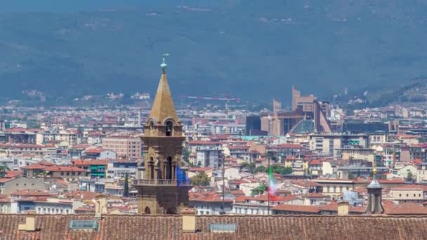 タイムラプスの上のフィレンツェの風景 ボボリ庭園Giardino Bobooliポイントから鐘楼ビューを持つ歴史的な建物のパノラマ イタリアだ 夏の日は青空 空中展望 — ストック動画