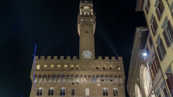 Arnolfo Tower Palazzo Vecchio Clock Timelapse Piazza Della Signoria Twilight — Stock Video