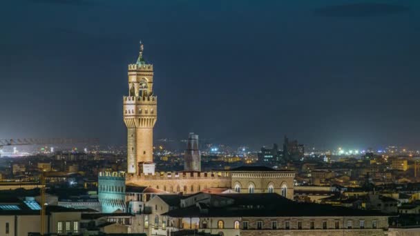 Famosa Torre Arnolfo Palazzo Vecchio Timelapse Piazza Della Signoria Crepúsculo — Vídeo de Stock