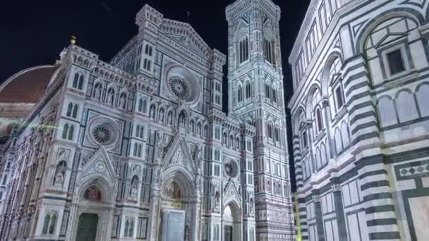 Het Vooraanzicht Van Basilica Santa Maria Del Fiore Nacht Timelapse — Stockvideo