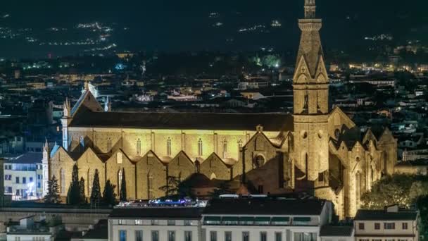Basilica Santa Croce Firenze Durante Notte Vista Piazzale Michelangelo Illuminazione — Video Stock