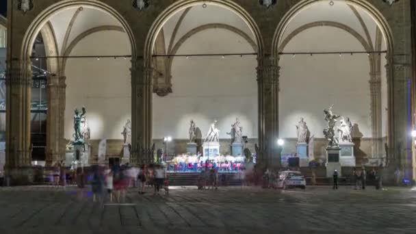 Folk Framför Loggia Dei Lanzi Vid Piazza Della Signoria Square — Stockvideo