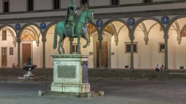 Statue Ferdinando Medici Side View Night Timelapse Grand Duke Tuscany — Stock Video