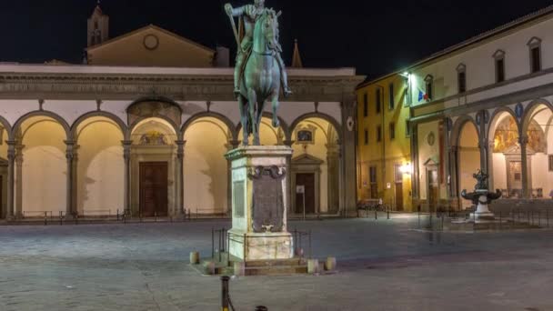Statue Ferdinando Medici Front View Night Timelapse Grand Duke Tuscany — Stock Video