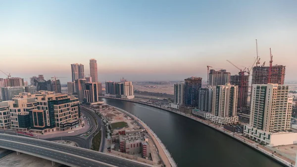Mrakodrapy Věže Leteckém Večeru Dubaji Spojených Arabských Emirátech Panoramatický Výhled — Stock fotografie
