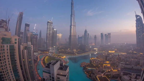 Вид Воздуха Город Дубай Рано Утром Время Перехода Тумана Дню — стоковое фото