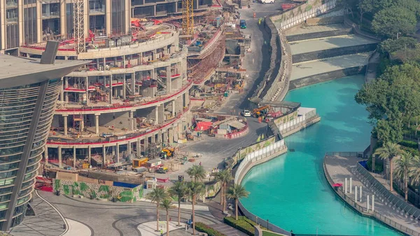 Modern Restriktionsplats För Skyskrapa Snabb Stadsutveckling Och Byggverksamhet Dubai Centrum — Stockfoto