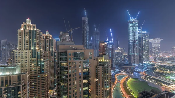 Panorama Downtown Dubai City Aerial Night Urban Skyline Business Bay — Stock Photo, Image