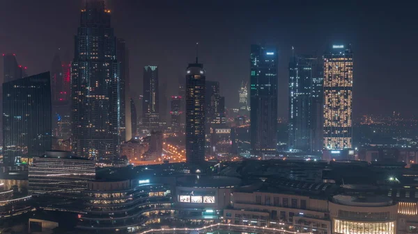 Повітряний Вид Дубайського Міжнародного Фінансового Центру Difc Протягом Всієї Ночі — стокове фото
