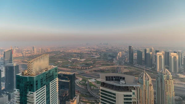 Panorama Dubai Marina Jlt Skyscrapers Golf Course Sunset Dubai United — Stock Photo, Image