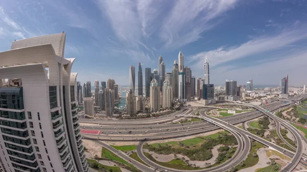 Panorama Dubai Marina Highway Intersection Spaghetti Junction Tallest Skyscrapers Background — Stock Photo, Image