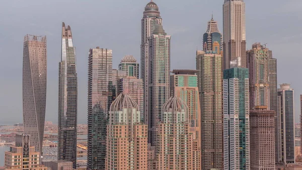Skyscrapers Dubai Marina Illuminated Highest Residential Buildings Night Day Transition — Foto de Stock