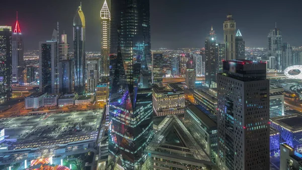 Panorama Showing Futuristic Skyscrapers Financial District Business Center Dubai Sheikh — 스톡 사진