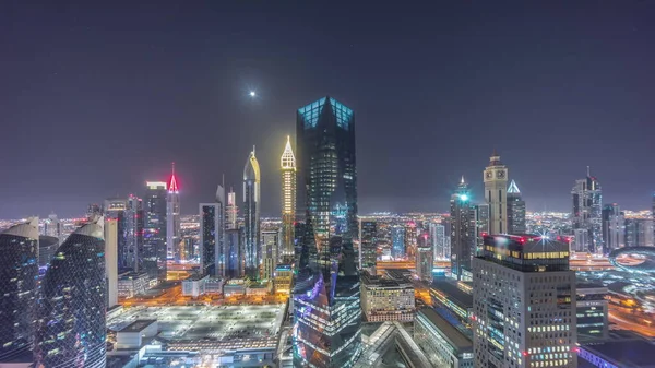Panorama Futuristic Skyscrapers Financial District Business Center Dubai Sheikh Zayed — Stok fotoğraf