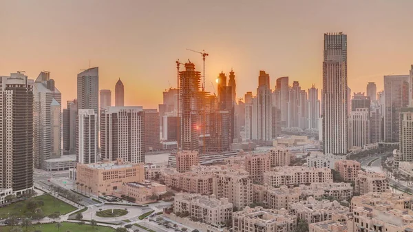 Dubai Business Bay Towers Sunset Aerial Rooftop View Some Skyscrapers — Stockfoto