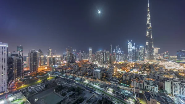 Dubaj Centrum Během Celé Noci Panorama Nejvyšším Mrakodrapem Další Osvětlené — Stock fotografie