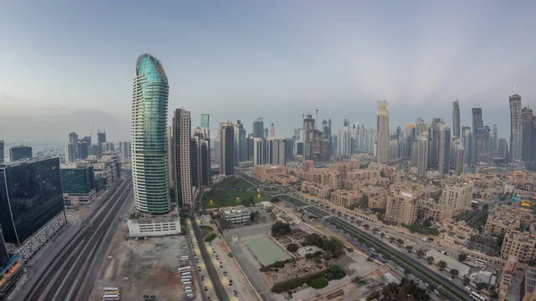 Panorama Dubai Business Bay Towers Aerial Night Day Transition Rooftop — Photo