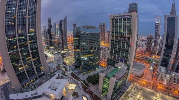 Πανόραμα Του Ντουμπάι Διεθνές Οικονομικό Κέντρο Ουρανοξύστες Εναέρια Νύχτα Καθημερινή — Φωτογραφία Αρχείου