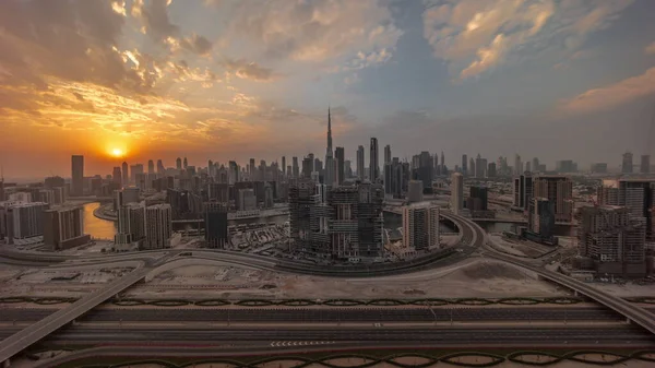 Sunset Panoramic Skyline Dubai Business Bay Downtown District Aerial View — Fotografia de Stock