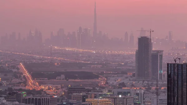 Dubaj Centrum Finanční Čtvrtí Panorama Řada Mrakodrapů Výškovou Věž Letecké — Stock fotografie