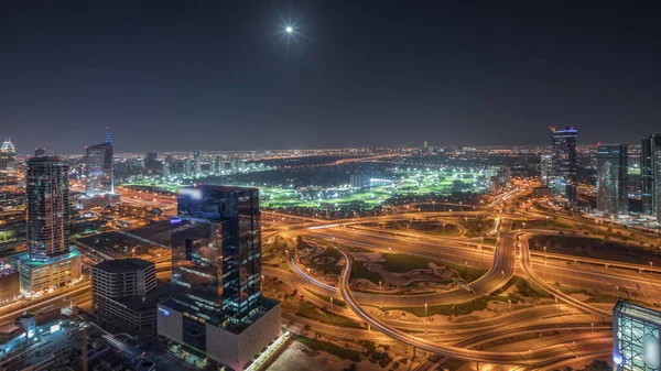 Panorama Met Mediastad Dubai Jachthaven Jlt Verlichte Wolkenkrabbers Langs Sheikh — Stockfoto