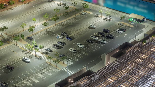 Top View Busy Parking Lot Many Cars Moving Out Night — Stock Photo, Image