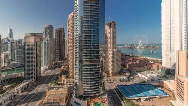 Panorama Showing Dubai Marina Jbr Area Famous Ferris Wheel Aerial —  Fotos de Stock
