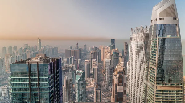 Panoramatický Výhled Dubajský Přístav Umělým Průplavem Obklopeným Mrakodrapy Skleněným Povrchem — Stock fotografie