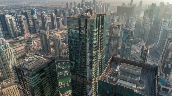 Dubai Marina Jlt Kerületben Forgalom Autópályán Között Felhőkarcolók Légi Panoráma — Stock Fotó