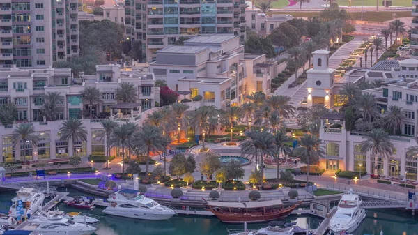 Picturesque Fountain Dubai Marina Promenade Aerial Night Day Transition Palm — Stockfoto