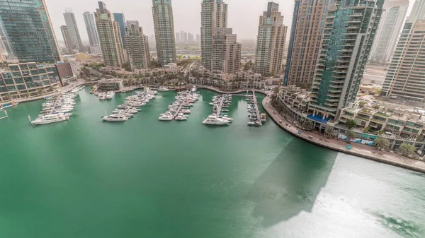 Luxury Yacht Bay City Aerial Dubai Marina Morning Sunrise Long — Stock Photo, Image