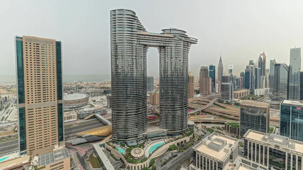 Pnorama Showing Futuristic Dubai Downtown Finansial District Skyline Aerial Many — Foto de Stock