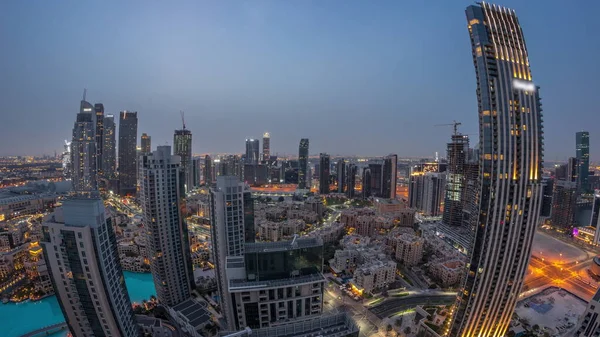 Aerial Panorama Big Futuristic City Night Day Transition Business Bay — Fotografia de Stock